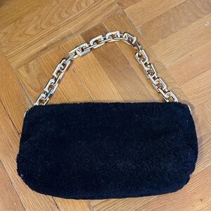 Linda Richards Black Fur with Gold Chain Handle Bag